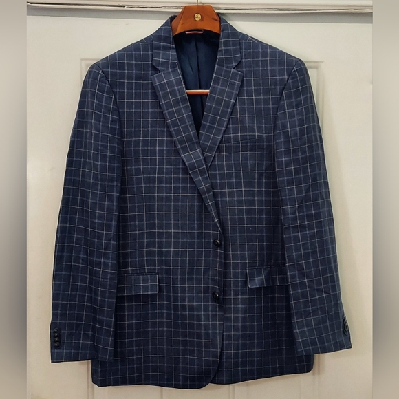 TOMMY HILFIGER MEN'S BLUE 100% LINEN SPORTS JACKET SIZE 48L EUC!!
